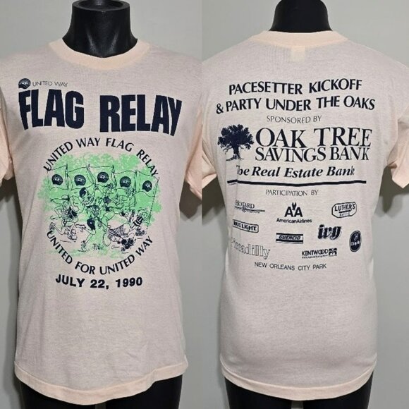 Nos Vintage 90s United Way Flag Relay Race T-Shirt XL Mens Pink Running Tee - Picture 1 of 9